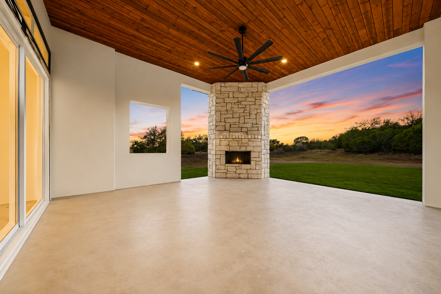 Outdoor fireplace with a view